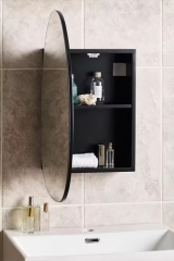 Fashion Black Pebble Shape Single Wall Mirror Cabinet Bathroom Storage Medicine Cabinet