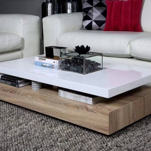 Elegant Square Wooden Tea Table Living Room Center Low Coffee table With High Gloss Surface Tabletop