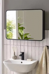 Black Double Door Mirror Cabinet Bathroom Medicine Cabinet Mirror With Adjustable Shelves