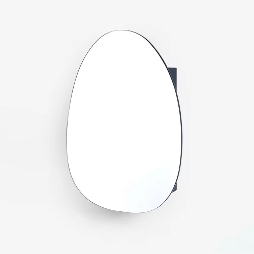 Fashion Black Pebble Shape Single Wall Mirror Cabinet Bathroom Storage Medicine Cabinet