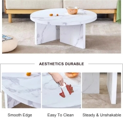 Modern White Circle Central Cocktail Table Marble-look 31.4 Inch Round Coffee Table for Living Room