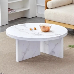 Modern White Circle Central Cocktail Table Marble-look 31.4 Inch Round Coffee Table for Living Room