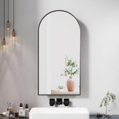 Bathroom Embeddable Semi Metal Framed Brushed Black Arched Medicine Cabinets with Mirror