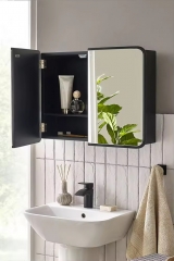 Black Double Door Mirror Cabinet Bathroom Medicine Cabinet Mirror With Adjustable Shelves