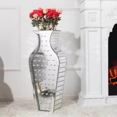 Luxury Tall Crystal Diamond Floor Vase Large Silver Mirror Vases for Home Decor Living Room Floor