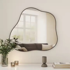 Stylish Irregular Wavy Mirror Black Asymmetrical Metal Framed Wall Accent Mirror for Bedroom