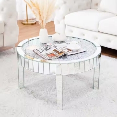 Hot Luxury Living Room Round Center Table Glass Top Diamond Crystal Mirrored Coffee Table