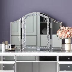 Modern Crushed Diamond Vanity Mirror Makeup Folding Dressing Table Mirror for Bedroom