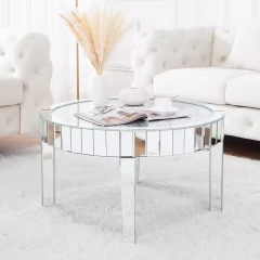 Hot Luxury Living Room Round Center Table Glass Top Diamond Crystal Mirrored Coffee Table