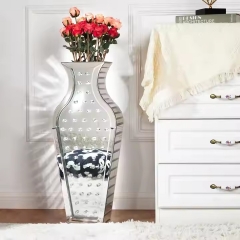 Luxury Tall Crystal Diamond Floor Vase Large Silver Mirror Vases for Home Decor Living Room Floor