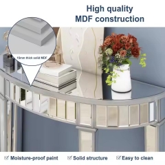 Living Room Semicircular Console Table With 2 Tier Storage Shelf Hallway Table Mirrored Finish Entryway Table