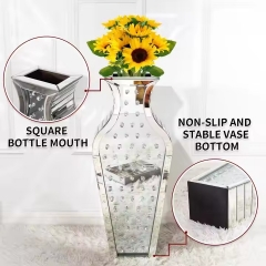 Luxury Tall Crystal Diamond Floor Vase Large Silver Mirror Vases for Home Decor Living Room Floor