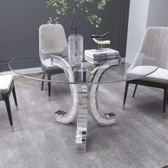 COOLBANG Dining Room Furniture Tempered Glass Tabletop Crushed Diamond Pedestal Mirrored Luxury Round Dining Table