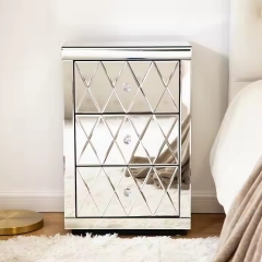 Top Seller Mirrored Nightstand 3 Drawer Chest Bedside Table Night Stand For Bedroom