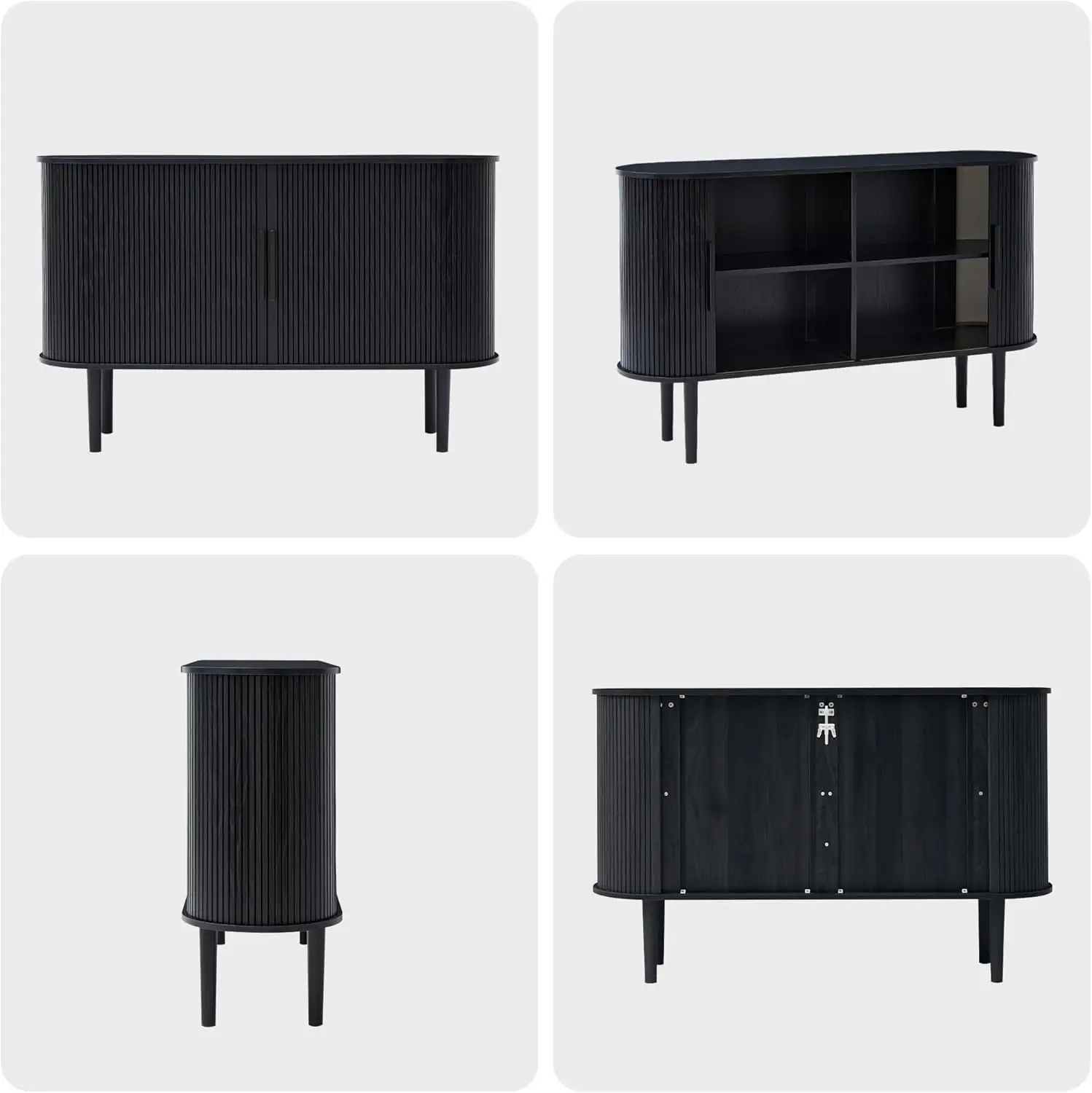 Black Fluted Slide Doors Console Table Sideboard Buffet Kitchen Storage Cabinet Tv Unit For Living Room