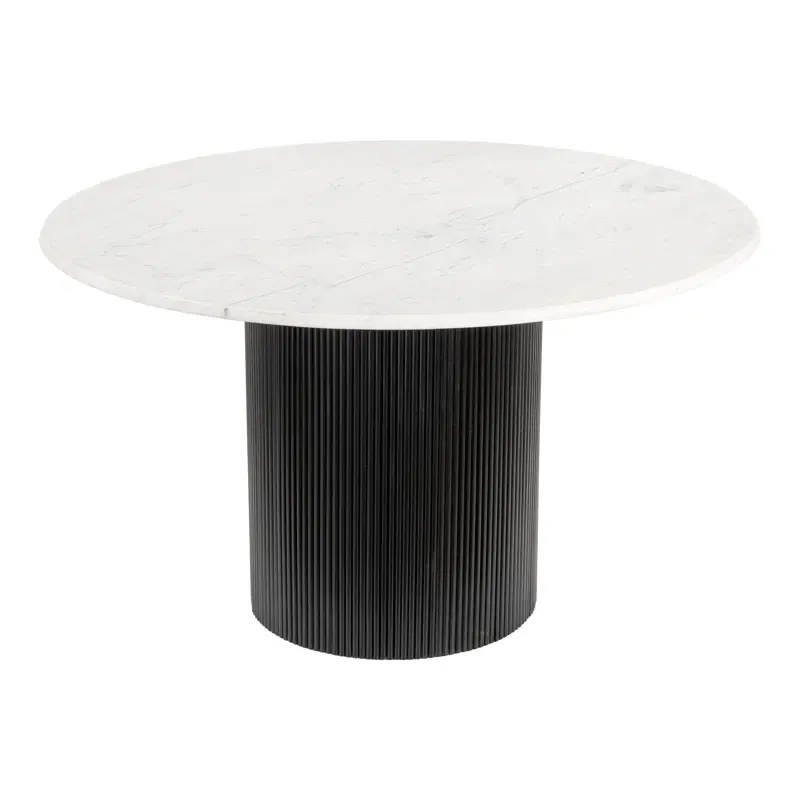 Modern Black Round Marble Top Wooden Base Dining Table with 2 Tier Storage Cabinets