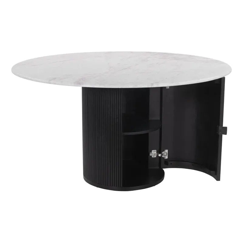 Modern Black Round Marble Top Wooden Base Dining Table with 2 Tier Storage Cabinets