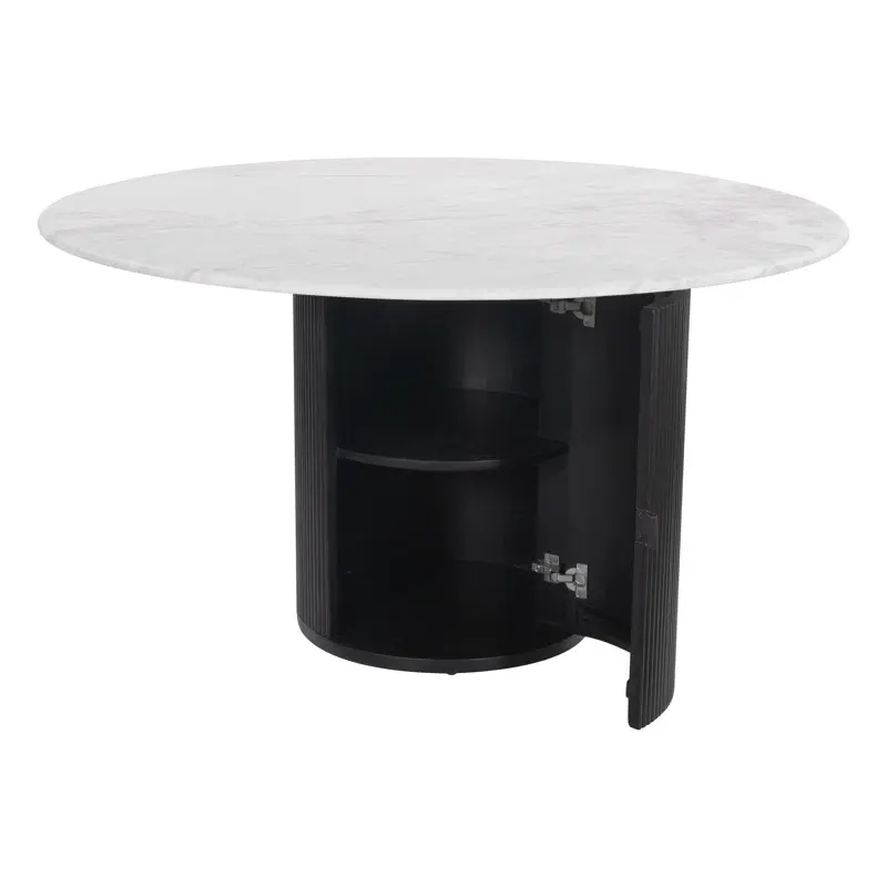 Modern Black Round Marble Top Wooden Base Dining Table with 2 Tier Storage Cabinets