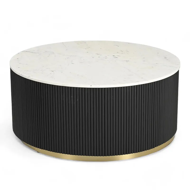 Modern Black Living Room Center Table Wooden Base Marble Top Coffee Table With Storage Cabinet