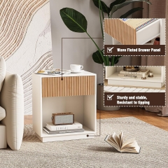 Modern Bedside Table with Drawer and Open Storage