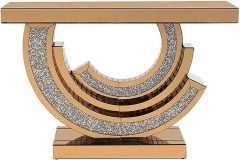 Glam Mirrored Console Table with Crystal Inlay and Geometric Base for Living Room