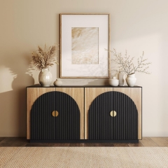 Contemporary Wooden Buffet Storage Cabinet with Arched Fluted Doors