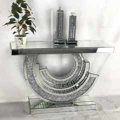 Glam Mirrored Console Table with Crystal Inlay and Geometric Base for Living Room