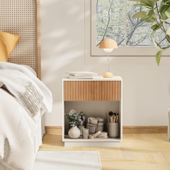 Modern Bedside Table with Drawer and Open Storage