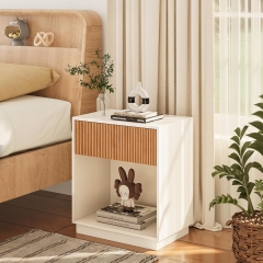 Modern Bedside Table with Drawer and Open Storage
