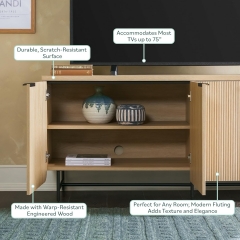 Modern Wood Finish Sideboard TV Stand with Storage Compartments