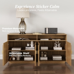 Wooden TV Cabinet with Gold Accent Handles and Open Shelves