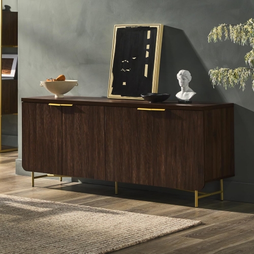 Modern Long Storage Cabinet Accent Sideboard with Vertical Fluted Doors
