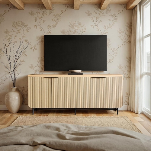 Modern Wood Finish Sideboard TV Stand with Storage Compartments