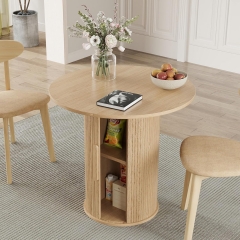 Small Round Dining Table with Hidden Storage Shelves