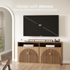 Wooden TV Cabinet with Gold Accent Handles and Open Shelves