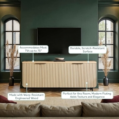 Modern Wood Finish Sideboard TV Stand with Storage Compartments