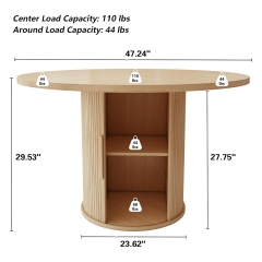 Modern Round Wood Dining Table with Storage Pedestal Base