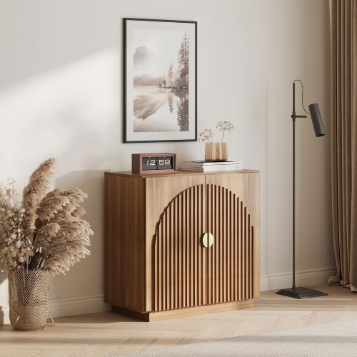 Modern Accent Buffet Decorative Entryway Cabinet with Arched Fluted Doors