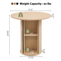 Small Round Dining Table with Hidden Storage Shelves