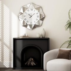 Modern Diamond Shape Mirrored Wall Clock with Roman Numbers for Home Decor