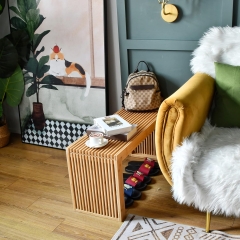 Natural Wood Grid Bench Japanese Style Slatted Seating Furniture