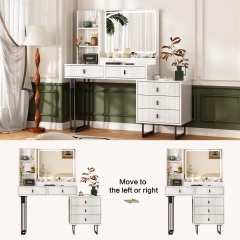 Adjustable Makeup Vanity Desk with LED Mirror and Storage Drawers