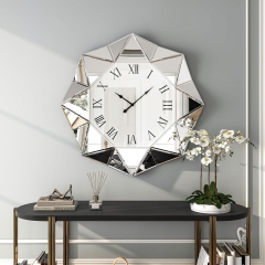 Modern Diamond Shape Mirrored Wall Clock with Roman Numbers for Home Decor