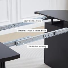 Modern Black Extendable Dining Table with Fluted Double Base