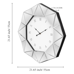 Modern Diamond Shape Mirrored Wall Clock with Roman Numbers for Home Decor