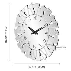 Glam Crystal Style Sunburst Wall Clock Large Silver Mirror Clock