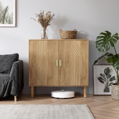 Modern Wood Entryway Cabinet with Adjustable Interior Shelves Carved Pattern Doors