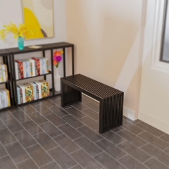 Contemporary Black Wooden Slat Bench for Entryway or Dining