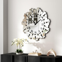 Glam Crystal Style Sunburst Wall Clock Large Silver Mirror Clock