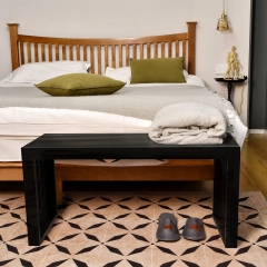 Contemporary Black Wooden Slat Bench for Entryway or Dining